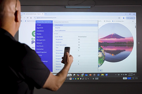 BrightLink projecting onto a classroom display