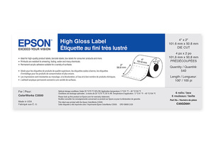 High Gloss Label, 4" X 2" DIE CUT, roll, C3500/C4000 Series 