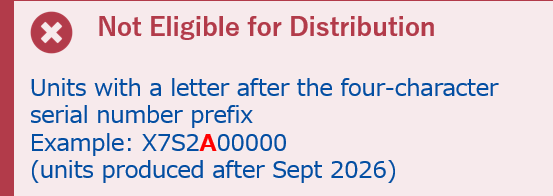 Not Eligible for Distribution - units with a letter after the four-character serial number prefix