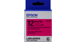LabelWorks Wave Ribbon LK Tape Cartridge ~1/2" Black on Fuchsia pink