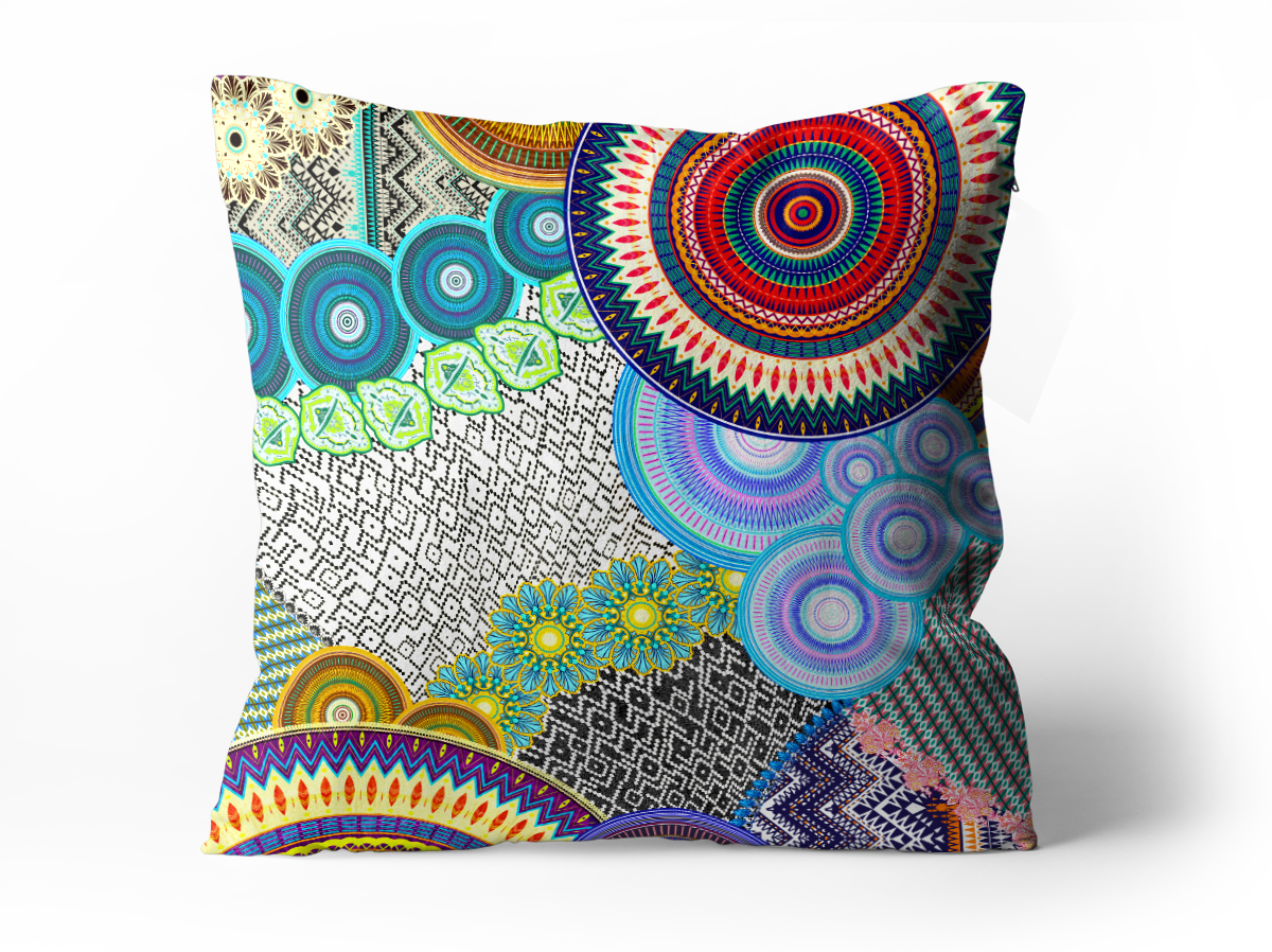A vibrant throw pillow.