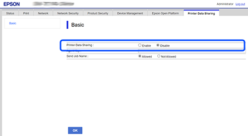 Printer Data Sharing field