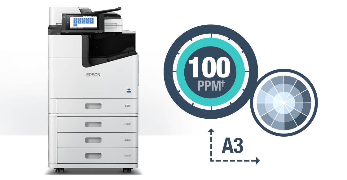 WorkForce WF-M21000 prints at 100ppm, in Black and White, and up to A3 paper size