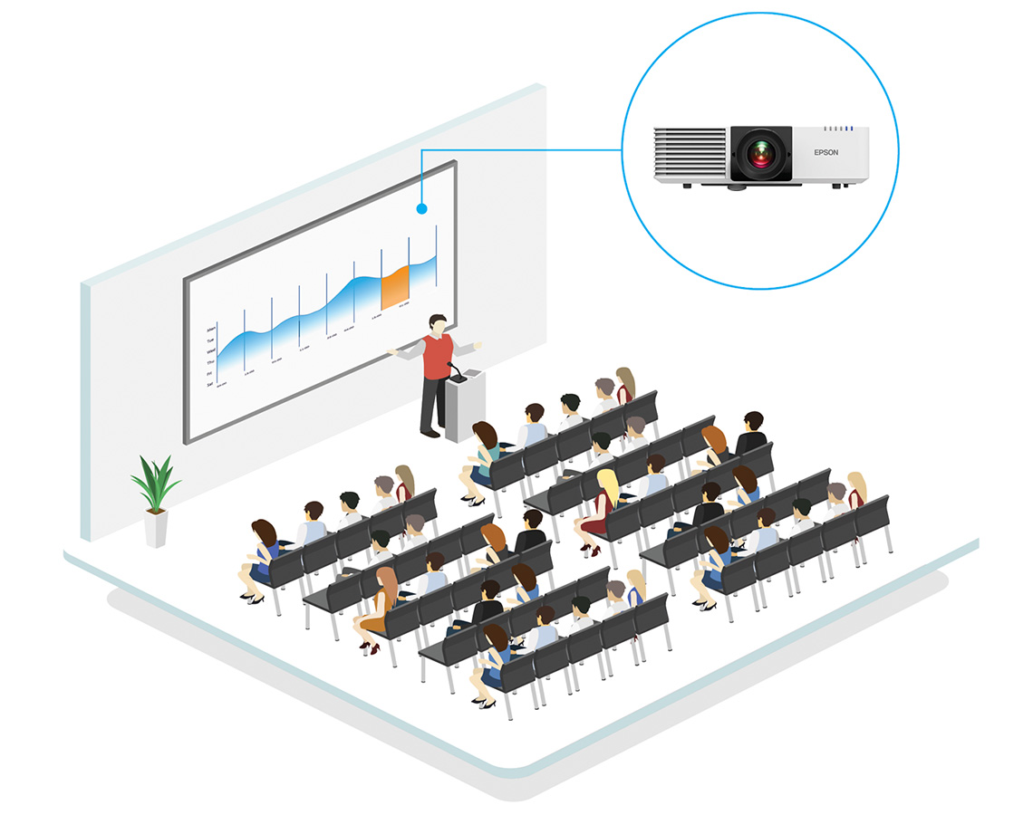 Illustration of people watching a corporate presentation