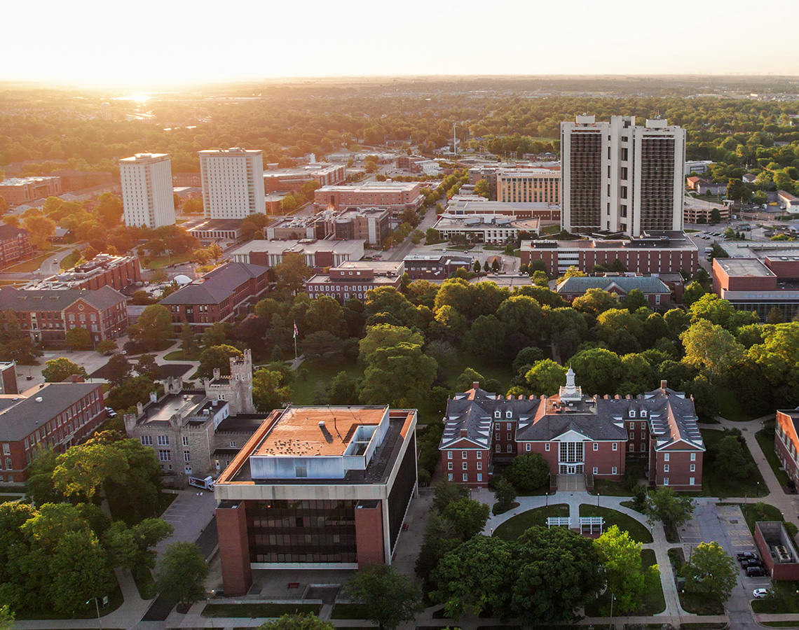 Arial shot of a university campus