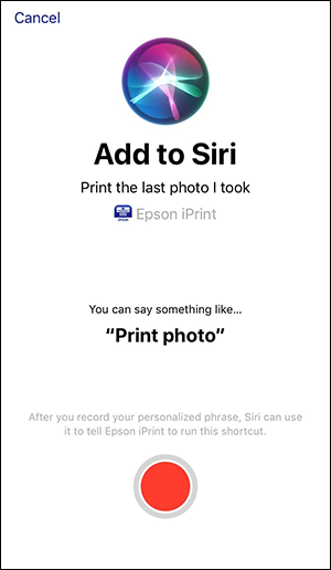 Epson iPrint Add to Siri window