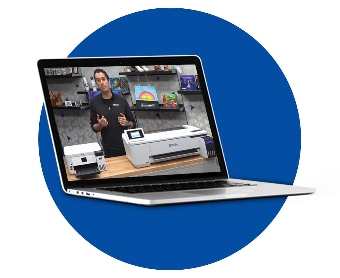 A laptop showing a Epson printing webinar