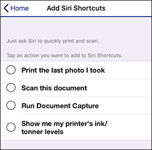 iPrint Add Siri Shortcuts window