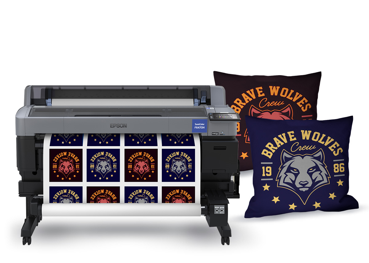 Epson's SureColor Professional Printer shown and printed fabric pillows.