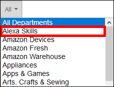 dropdown menu window with Alexa Skills option selected
