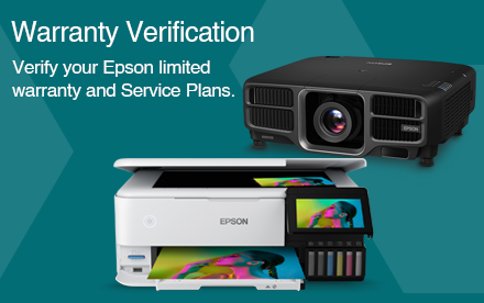 warranty verification banner with white printer and black projector 
