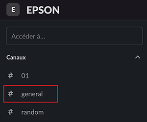 fen&ecirc;tre de soutien produit slack noire avec canal g&eacute;n&eacute;ral s&eacute;lectionn&eacute;