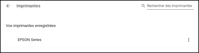 &eacute;cran avec la liste des imprimantes enregistr&eacute;es