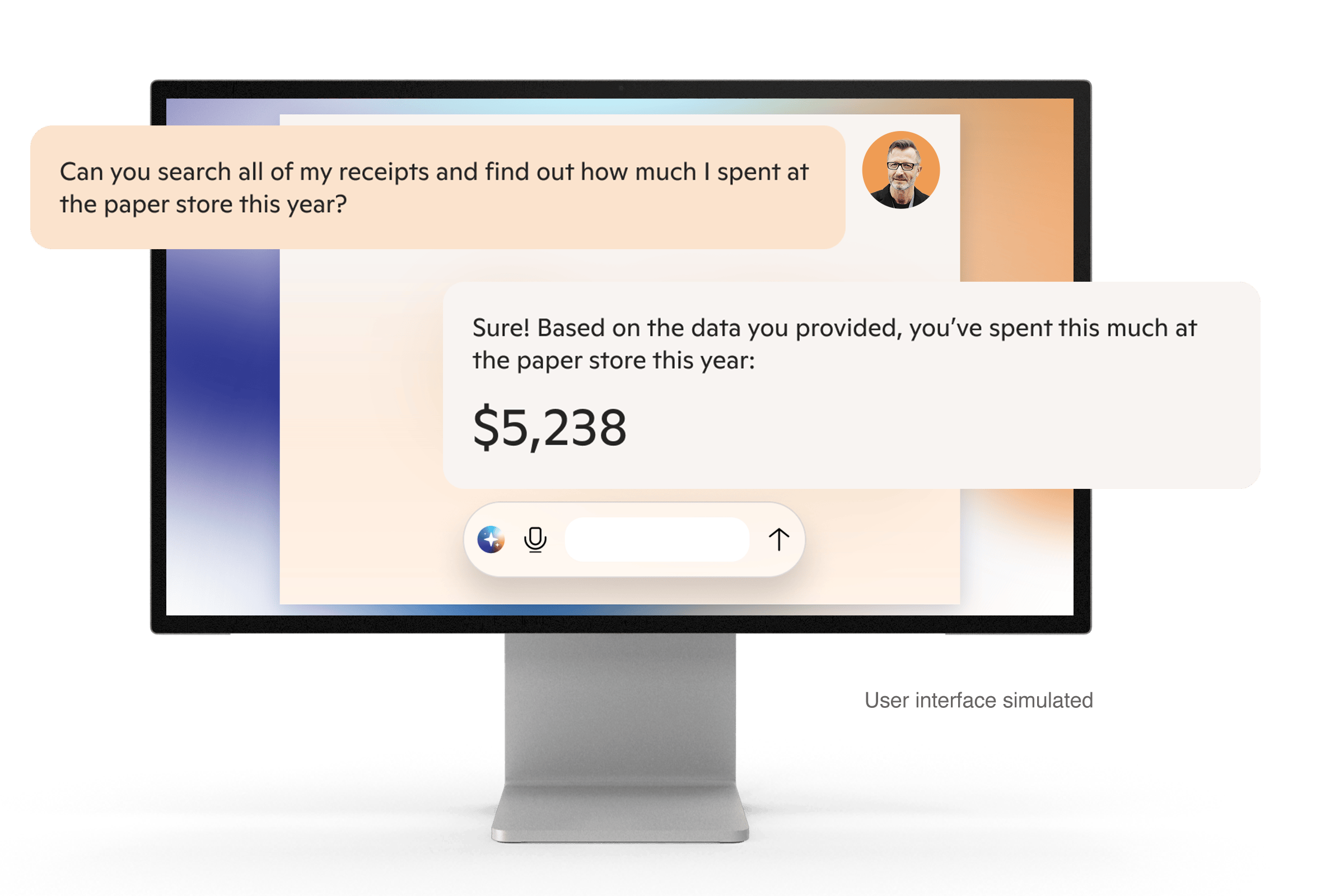 computer screen displays simulated dialog with AI assistant
